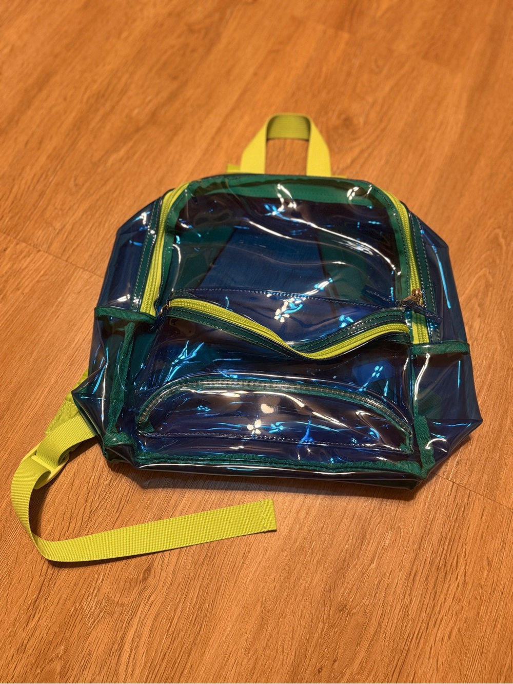 Blue Clear Mini Backpack with Neon Green Trim